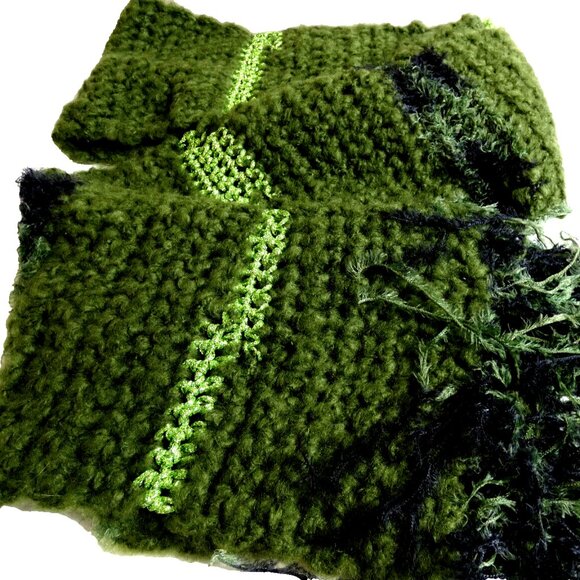 Green Scarf 110x8 Extra Long/Wide Fluffy Unique Handmade Crochet Knit Winter NWT - Picture 3 of 12